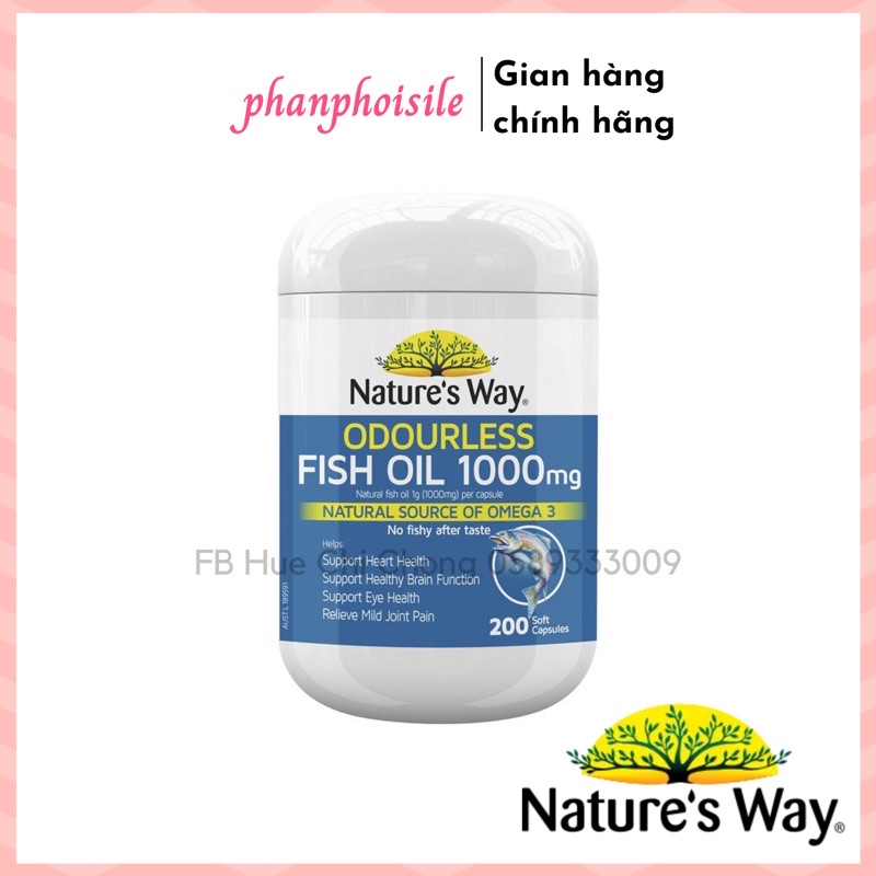 Odourless Fish Oil 1000mg Natural's Way 200 viên Dầu Cá