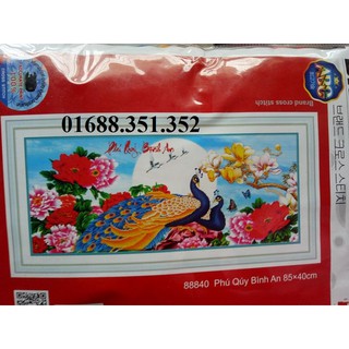 Tranh thêu chữ thập Phú quý bình an 88840-85x40cm