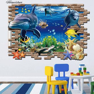 Giấy dán trang trí tường hình các con vật dưới biển 3D