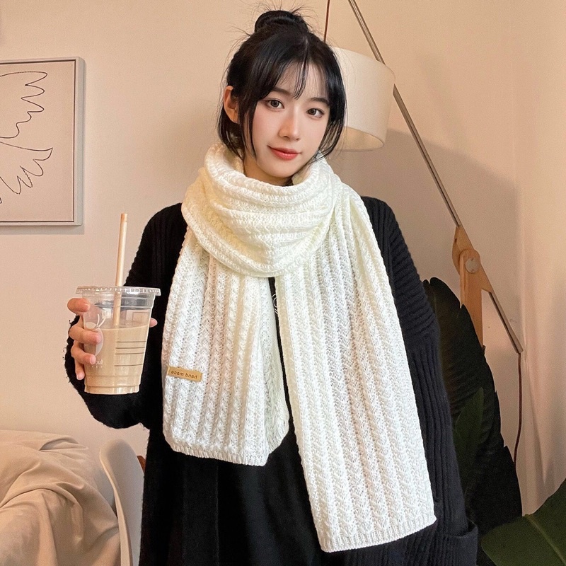 Khăn len choàng cổ trơn unisex, khăn quàng cổ len thừng sợi mềm basic phong cách Hàn Quốc siêu xinh 2021