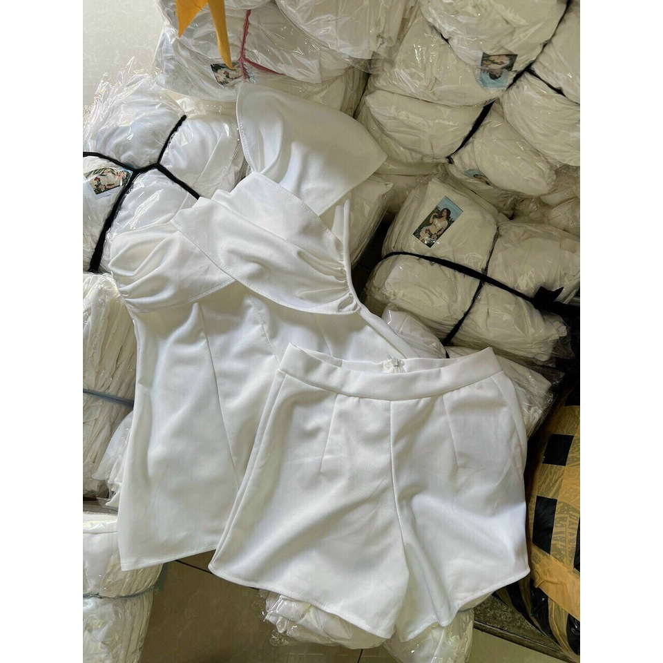 ( MIỄN PHÍ SHIP 2022) Set tiểu thư nữ áo kiểu lệch vai xòe, quần đùi nữ, quần short nữ