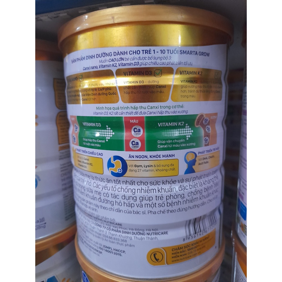 Lon Sữa Bột Dinh Dưỡng Nutricare Smarta Grow 900g  Giúp Bé Tăng Chiều Cao Vượt Trội