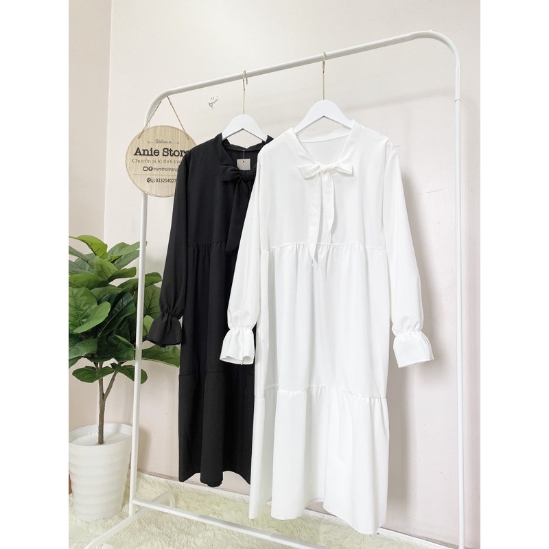 Đầm Babydoll Nữ Nơ Ngực 🦋 Váy Nữ Tay Bồng Dáng Suông 2 Màu 🦋