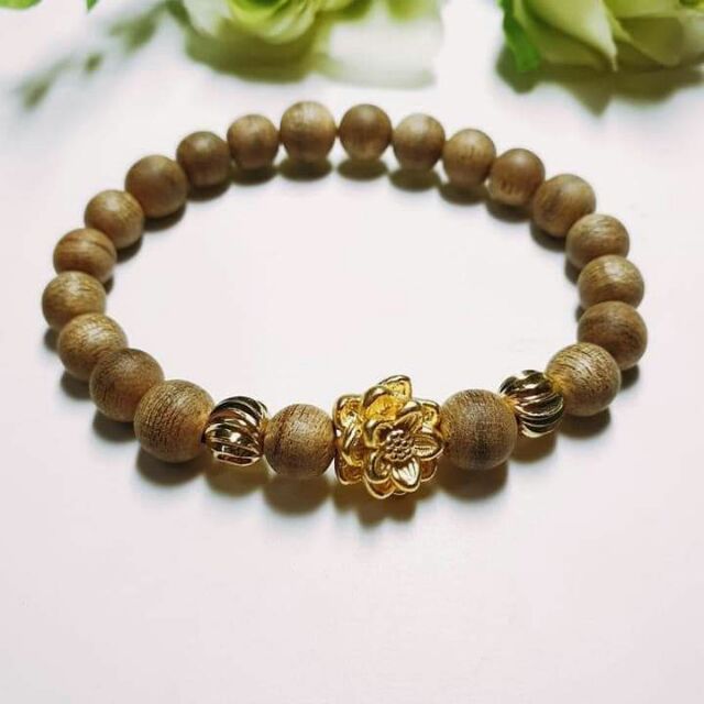 VÒNG TAY HOA SEN TRẦM HƯƠNG BẠC XI VÀNG 8LI