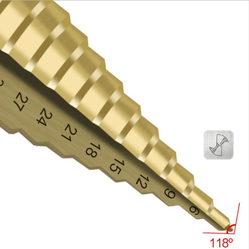 Mũi Khoan Bước HSS Phủ Titan 4-42mm Tốc Độ Cao Cho Lỗ Thép Kim Loại