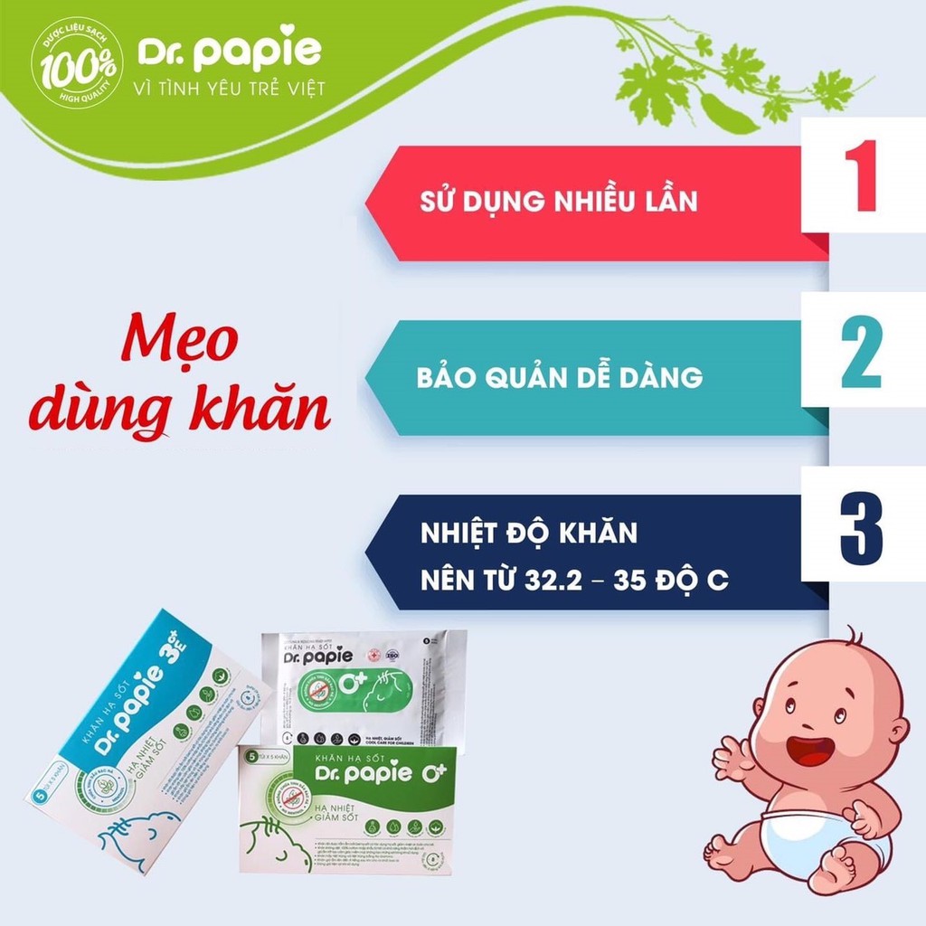 Khăn Lau Hạ Sốt Cho Bé Dr Papie Hộp 25 cái [CHÍNH HÃNG] Giúp hỗ trợ hạ sốt cho bé an toàn hiệu quả