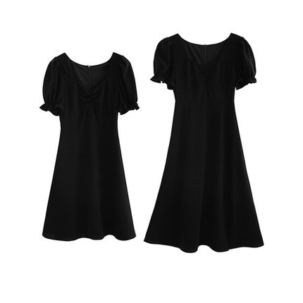 ( Hàng đặt trước) Váy liền đen xẻ tà 1 bên thiết kế tay bồng bềnh cao cấp có size lớn (CÓ ẢNH THẬT)
