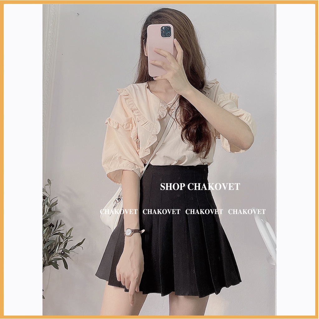 Áo sơ mi nữ tay ngắn form rộng A873 cổ chữ V, tay bồng retro kiểu pháp thiết kế sang trọng hàng đẹp mặc đi làm đi học | BigBuy360 - bigbuy360.vn