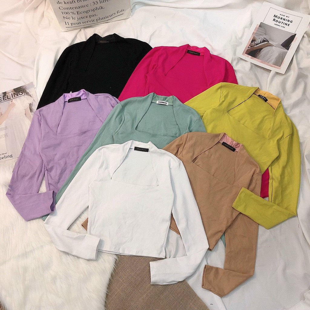 áo croptop xinh cổ vuông, ảnh thât, đủ màu