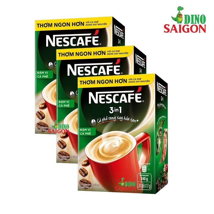 Combo 3 Hộp Cà Phê Rang Xay Hòa Tan Nescafé 3in1 Đậm Vị Cà Phê (Hộp 20 Gói x 17g)