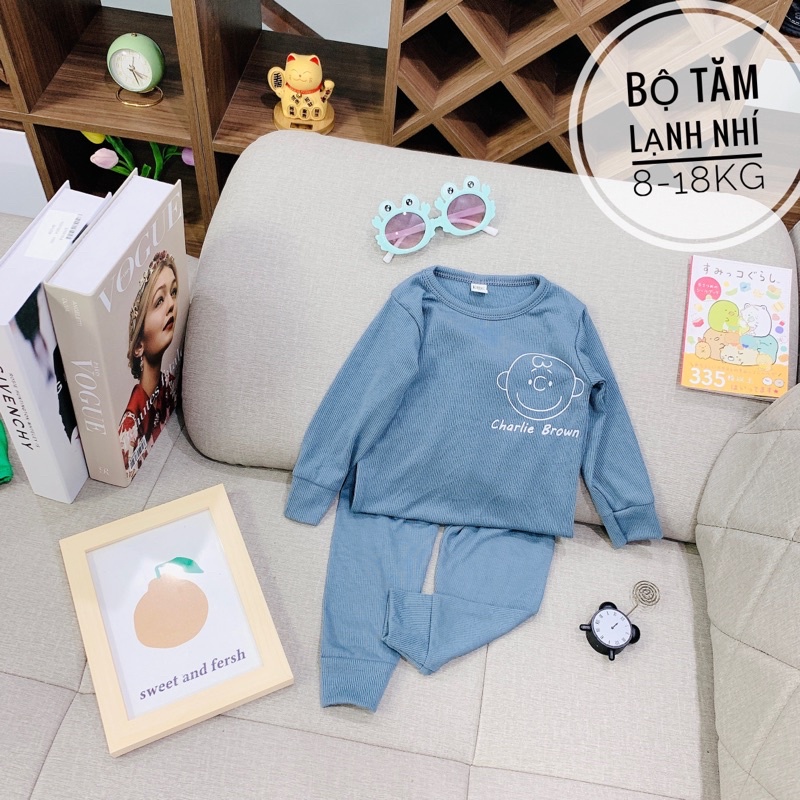 Quần áo trẻ em 8-18kg, bộ đồ dài tay Thu Đông cho bé hình gấu chất tăm lạnh mềm mịn siêu hot 2022