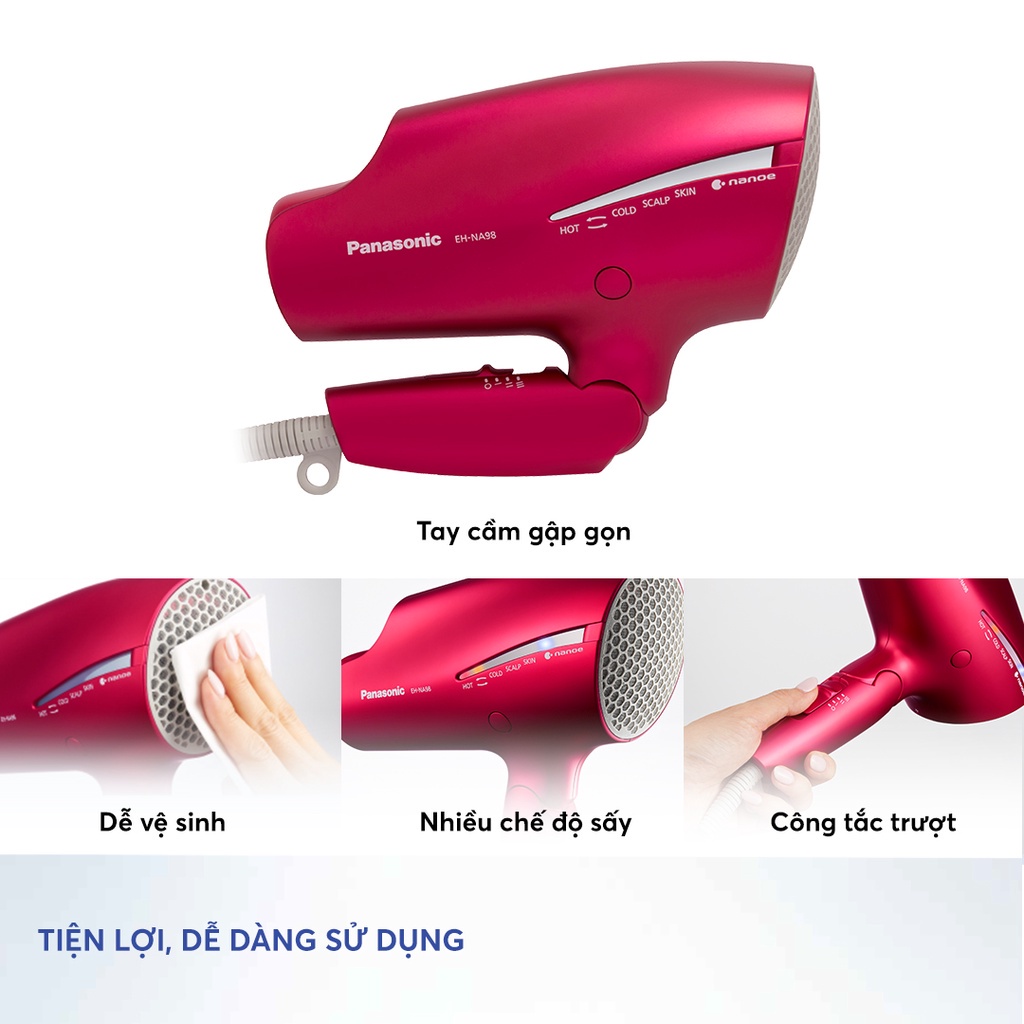Máy sấy tóc Nanoe dưỡng ẩm, chăm sóc tóc Panasonic EH-NA98RP645 - Sấy nóng lạnh luân phiên tự động