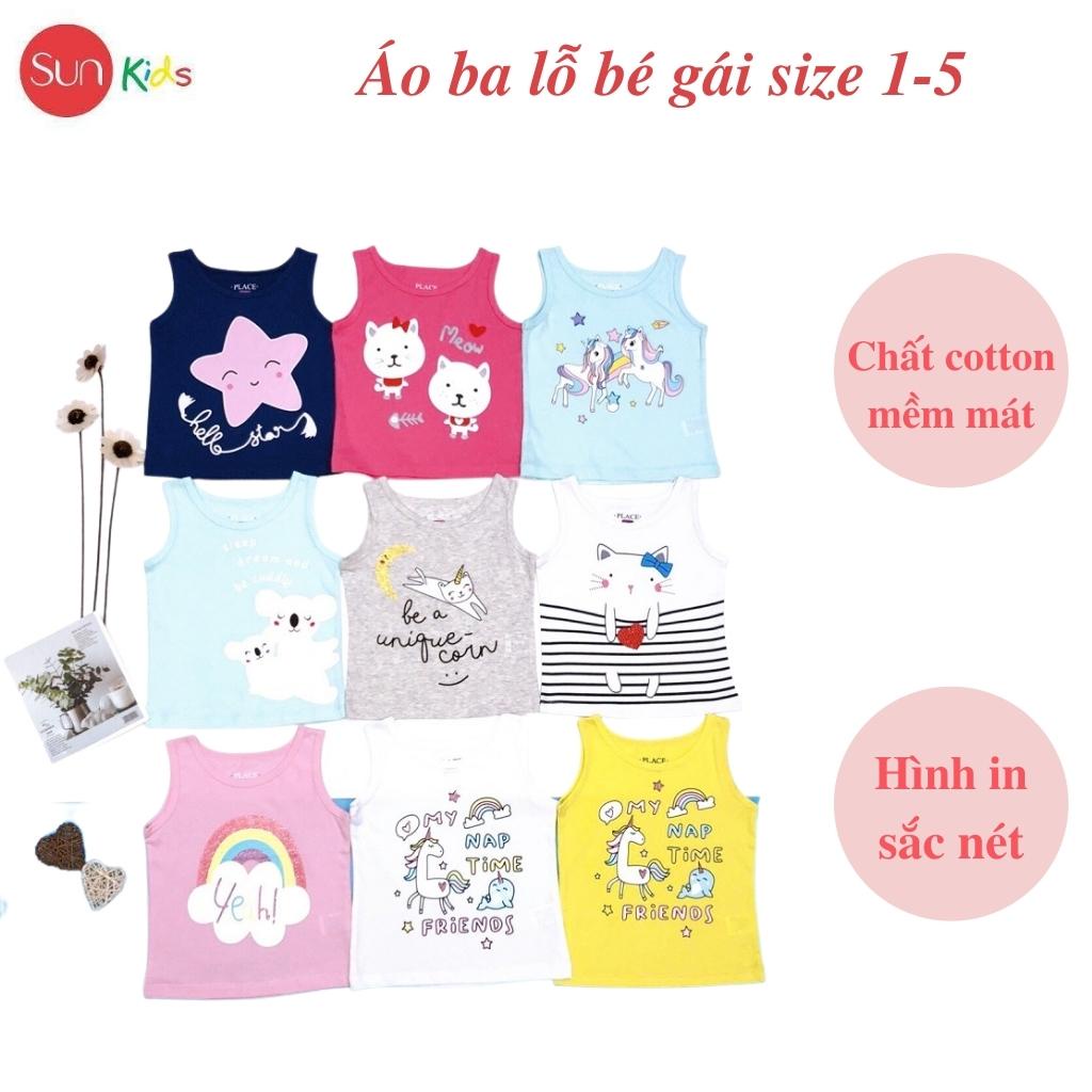 Áo thun bé gái, áo phông bé gái dáng ba lỗ, chất cotton, nhiều màu, size 1-5 - SUNKIDS