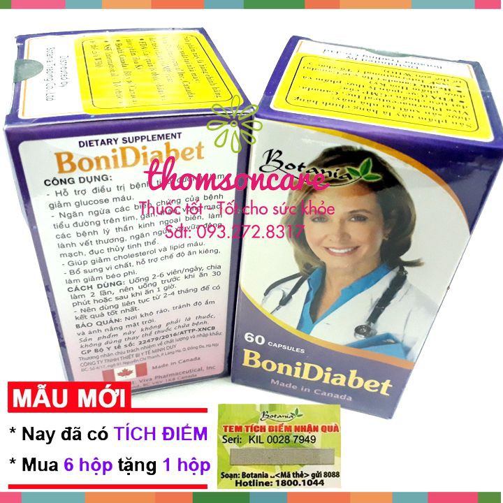 Bonidiabet hỗ trợ giảm tiểu đường - Lọ 60 viên - Mua 6 tặng 1 bằng tem tích điểm