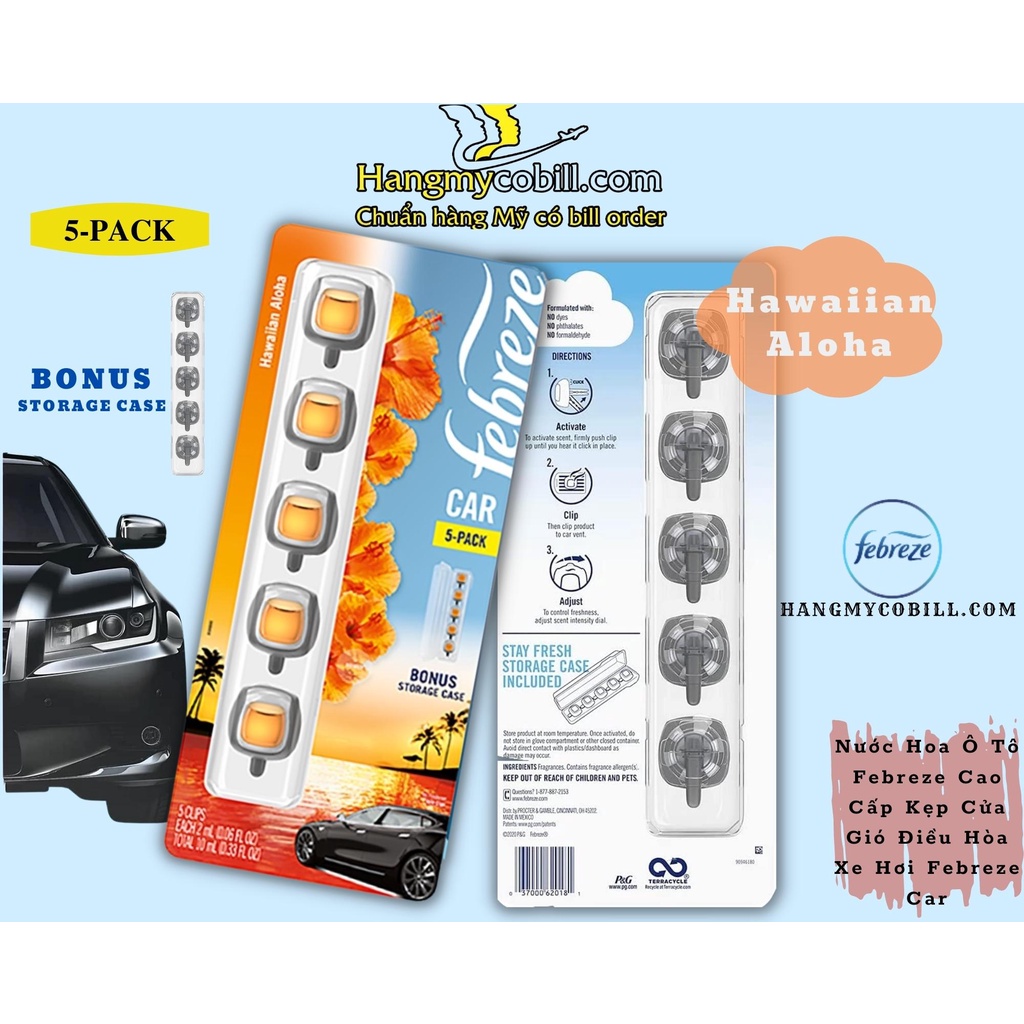 Nước Hoa Ô Tô Febreze Cao Cấp Kẹp Cửa Gió Điều Hòa Xe Hơi Febreze Car
