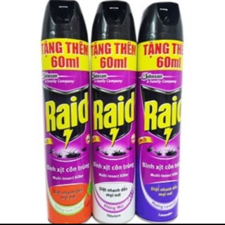 XỊT MUỖI RAID HUƠNG CHANH/ laverder/ không mùi 600ML + THÊM 60ML GIÁ KHÔNG ĐỔI ( hình ảnh sản phẩm thay đổi từng lô)