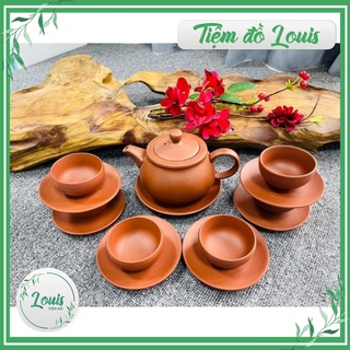 Bộ ấm chén uống trà đất nung đỏ Bát Tràng / Bộ 6 chén đắp tay thủ công