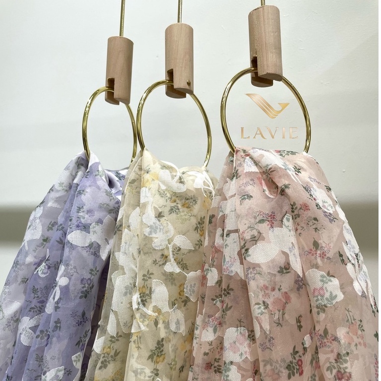 Vải Organza Hoa dệt lụa cao cấp nhà Lavie suôn mềm, sang trọng, vải may váy đầm, dạ hội