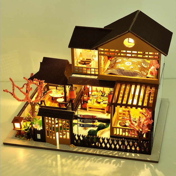 Mô hình nhà DIY Doll House A Day Of Okayama Kèm Mica Chống bụi, Bộ dụng cụ, Keo dán và Bộ phát nhạc