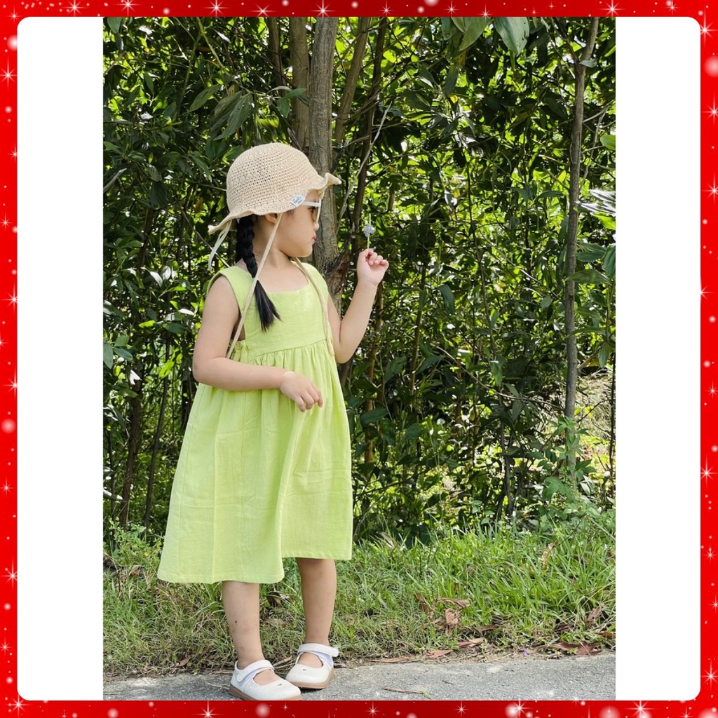 Đầm bé gái 2 dây phối nơ chất liệu linen cotton thoáng mát váy cho bé gái 1 2 3 4 5 6 7 8 9 tuổi thời trang Chutbaby
