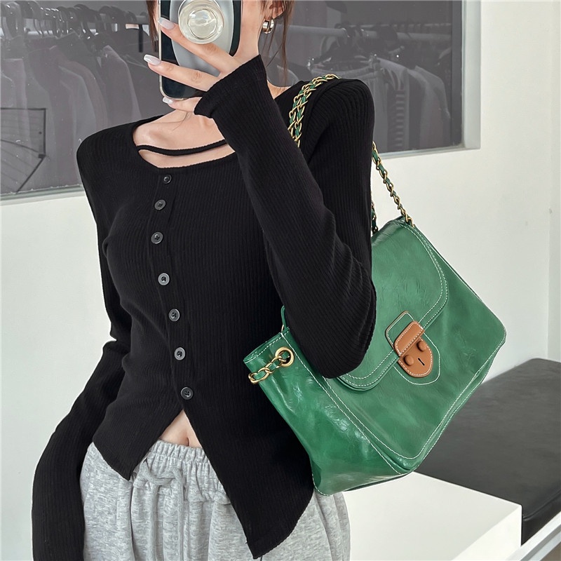 ZHELIHANGFEI Áo Len Tay Dài Lưng Cao Kiểu Dáng Sexy Hợp Thời Trang