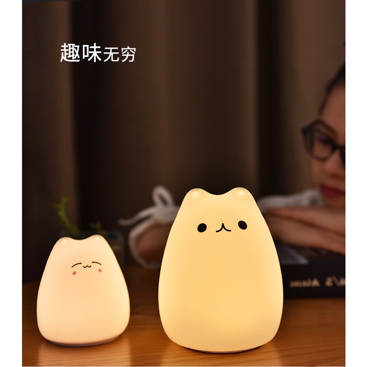 Đèn ngủ mèo silicon siêu cute nhiều chế độ sáng, Tiết kiệm điện- Kèm pin sẵn