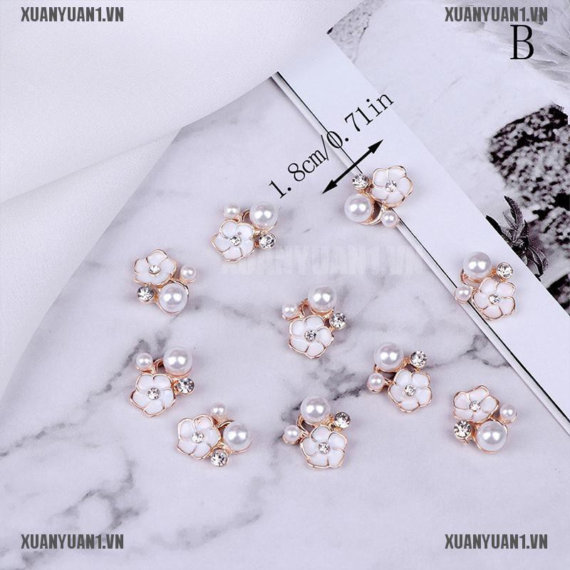 [XUANYUAN1] Set 10 Nút Trang Trí Mặt Phẳng Đính Đá Ngọc Trai