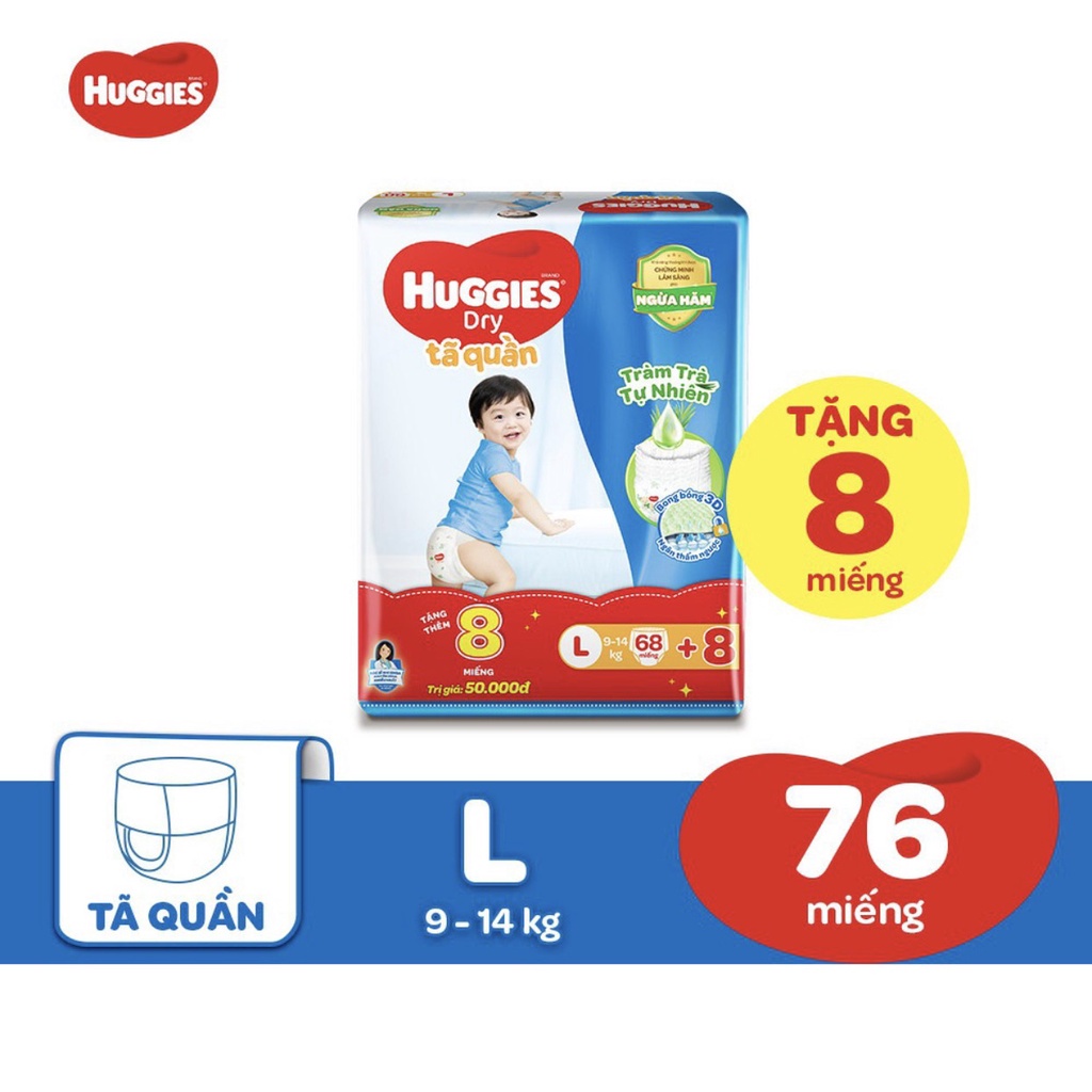 Bỉm Huggies quần tràm trà tư nhiên đủ size M74/L68/XL62/XXL56(Bao bì mới)