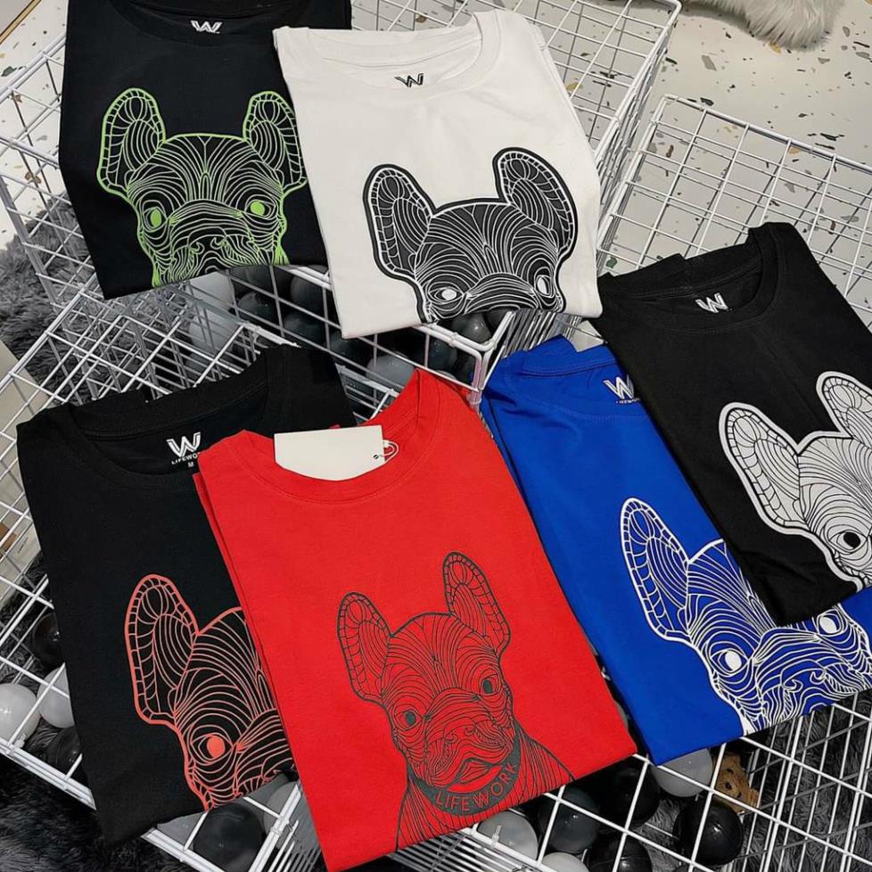 Áo thun nữ TUVYSHOP áo phông cotton hình chó in nổi PET 5D màu đen trắng hồng