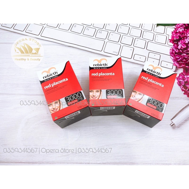 Nhau thai cừu đỏ Rebirth black label red placenta 3000mg 100 viên của Úc