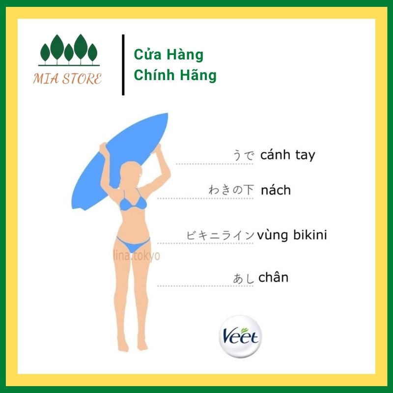 CHE TÊN SP Kem tẩy lông Veet Nhật Bản tẩy lông vùng kín Bikini, nách, lông chân tay wax lông da nhạy cảm không rát da