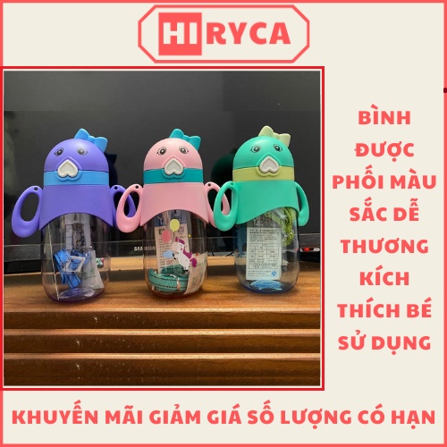 Bình uống nước cho bé, bình nước trẻ em đi học có ống hút cute dễ thương HI.RYCA BNTE01