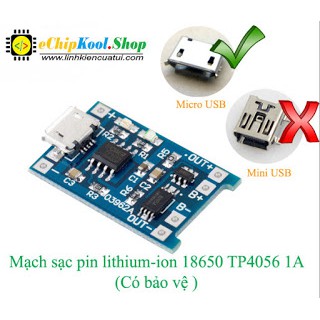 Mạch sạc pin lithium-ion 18650 TP4056 1A - Có bảo vệ V2
