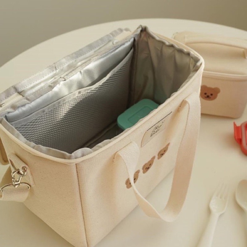 Túi Giữ Nhiệt Ủ Bình Sữa Cho Bé Họa Tiết Gấu Vải Cavans Organic Xuất Hàn Cao Cấp