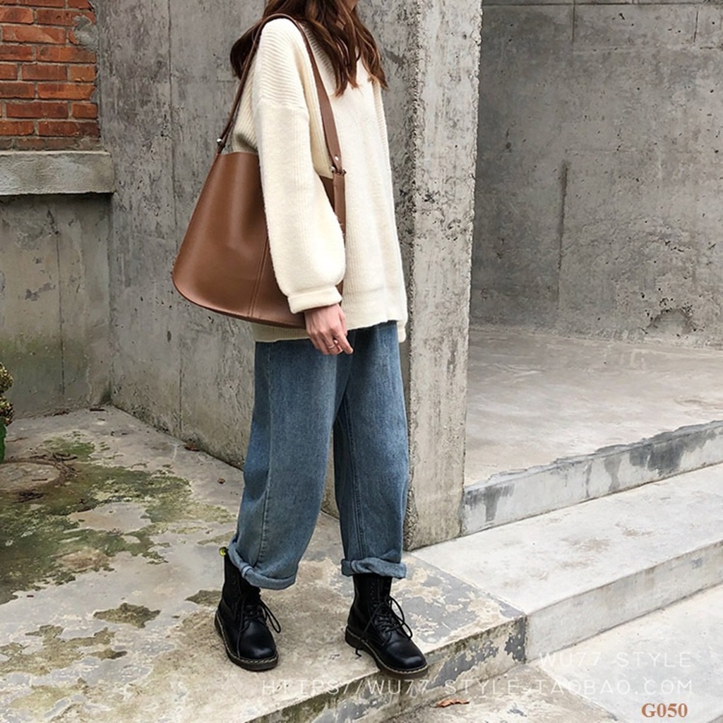 Túi xách nữ kèm ví đeo vai đeo chéo, form đứng chất da trơn dày mịn H24