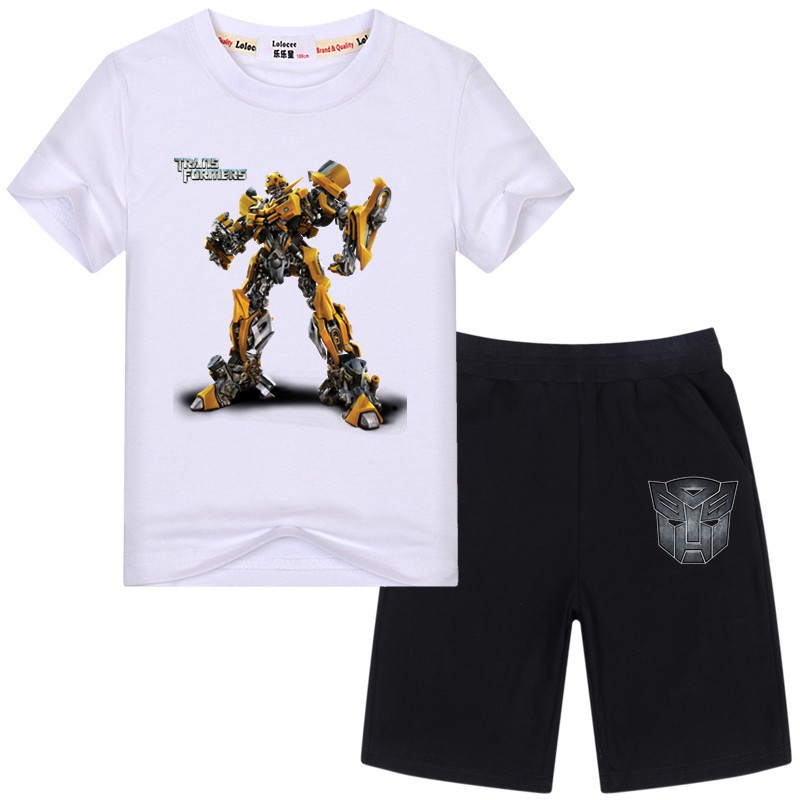 TRANSFORMERS Bộ Đồ 2 Mảnh Áo Thun Tay Ngắn In Hình Robot Bumblebee + Quần Short Cho Bé Trai