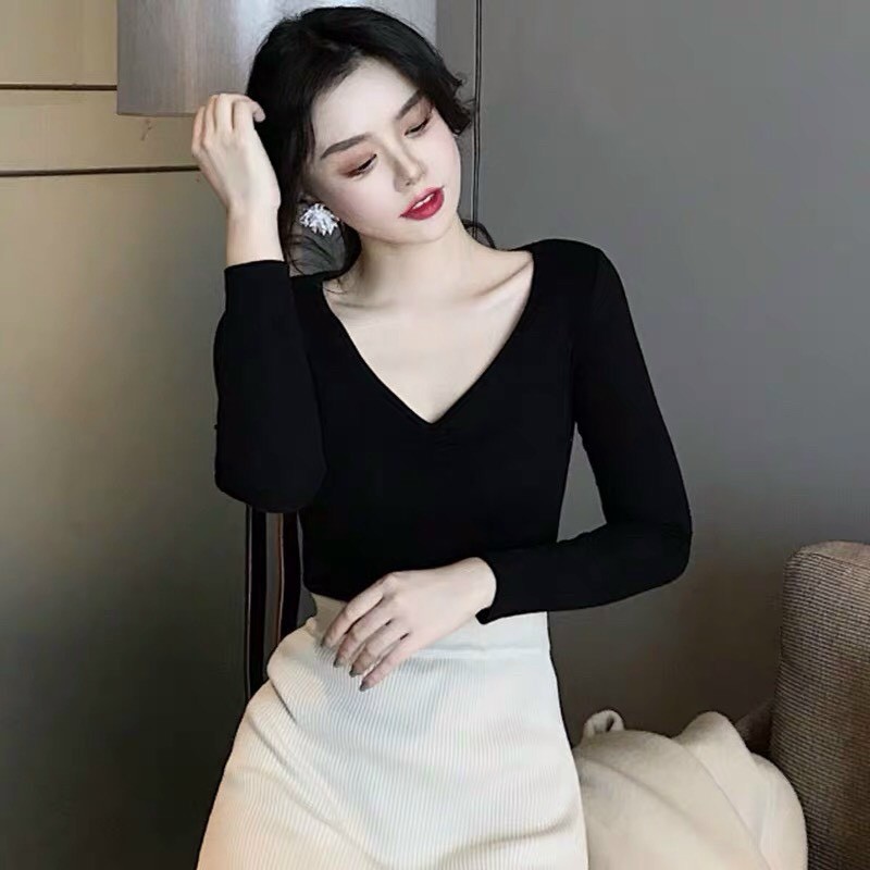 Áo borip dày đẹp cổ trái tim dài tay phối nhún trước ngực cute TTSA1131
