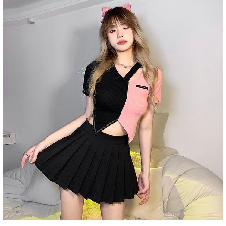 Niche Hot Girl Áo Thun Tay Ngắn Khoét Rỗng Phong Cách Millennium Cổ Điển KISF Scheming