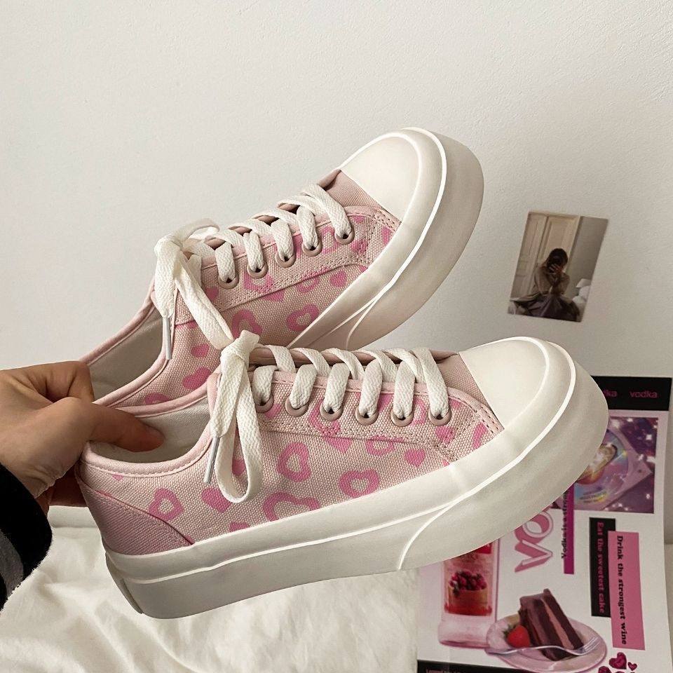Giày Vải Ulzzang Canvas Họa Tiết Dễ Thương Đế Cao Phong Cách Hàn Quốc