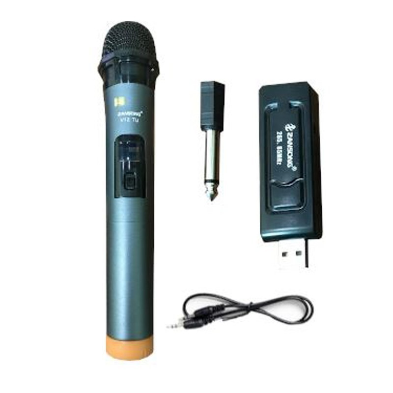 Mic V-12 đa năng. sử dụng cho tất cả các loại loa hoặc sub có cổng cắm míc 6.5 và 3.5mm, nguồn USB, pin AA