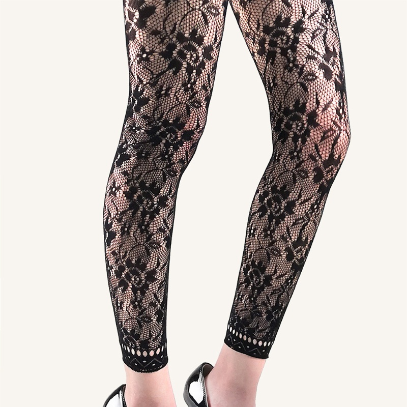 Youyo Quần Tất Lưới Đen Cạp Cao Gợi Cảm Họa Tiết Hoa Jacquard Lưới Cho Nữ St