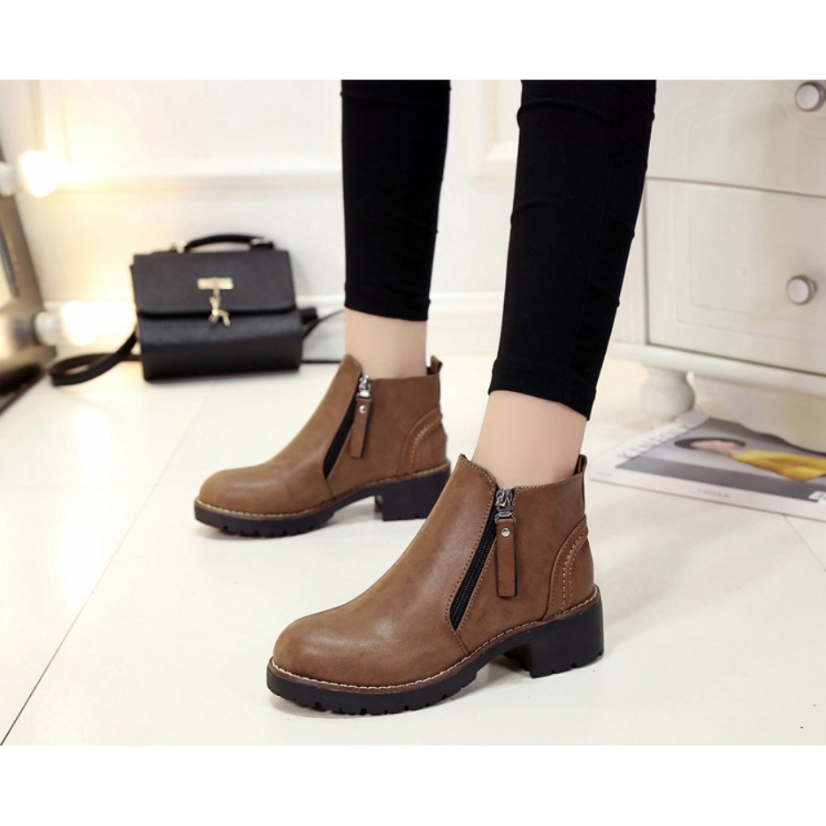 Boots nữ thấp cổ có khóa, giày boot nữ lót lông hàn quốc | BigBuy360 - bigbuy360.vn