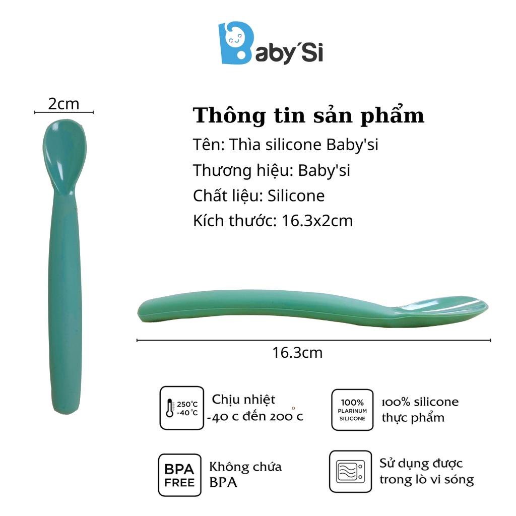 Thìa Silicone Ăn Dặm Cán Dài , Muỗng Silicon Cán Dài Thương Hiệu  Baby'Si Cho Bé Ăn Dặm
