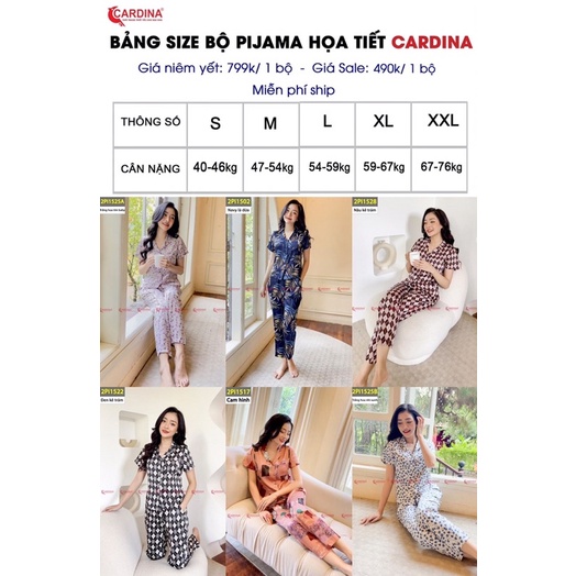 Bộ Pijama Nữ Cardina quần dài áo cộc tay, chất lụa Nhật cao cấp- BST 2022