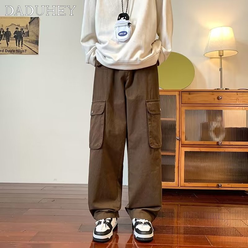 DaDuHey Men's and Women's Spring and Autumn High Street Retro Workwear Pants Ins Fashionable Versatile Multi-Pocket Straight Casual Pants