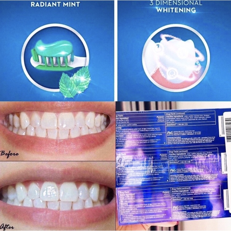 Kem Đánh Răng Crest 3D White Radiant Mint Siêu Trắng Răng 116gr Mỹ