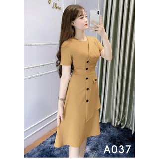 Đầm Công Sở Dáng Suông Vạt Chéo - A037 Màu Nâu Nhạt