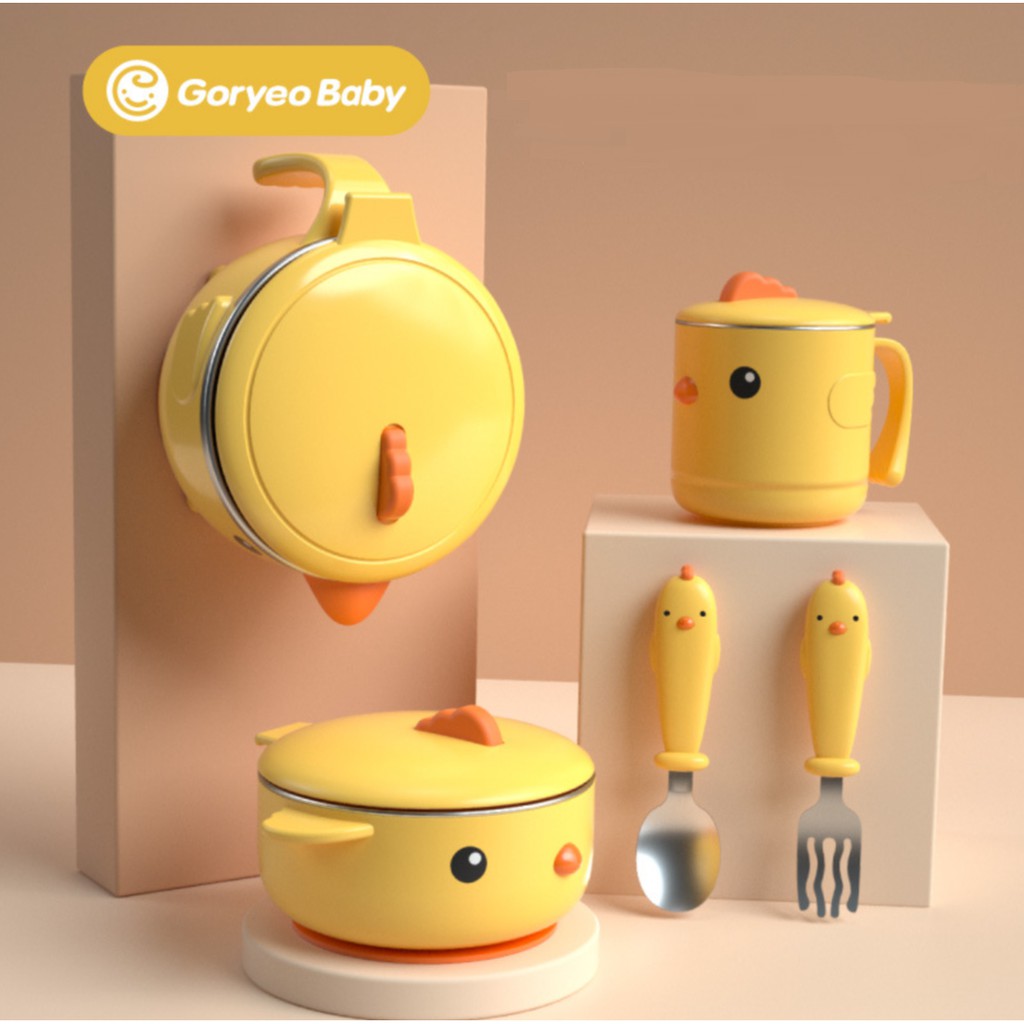 Bộ ăn dặm 5 món Goryeo Hàn Quốc có chức năng giữ nhiệt, chống bỏng, chống đổ, chống tràn an toàn cho bé