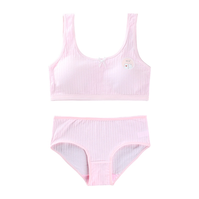 Bộ Đồ Lót 2 Mảnh In Họa Tiết Gấu Dễ Thương Có Đệm Ngực Và Quần Lót Dành Cho Bạn Gái Tuổi Teen