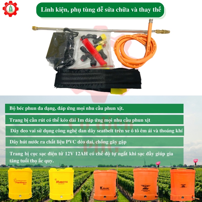 Bình xịt điện phun thuốc trừ sâu BOSS 20L 12V 12AH | 2 bơm | Công nghệ Nhật Bản | Bình phun thuốc